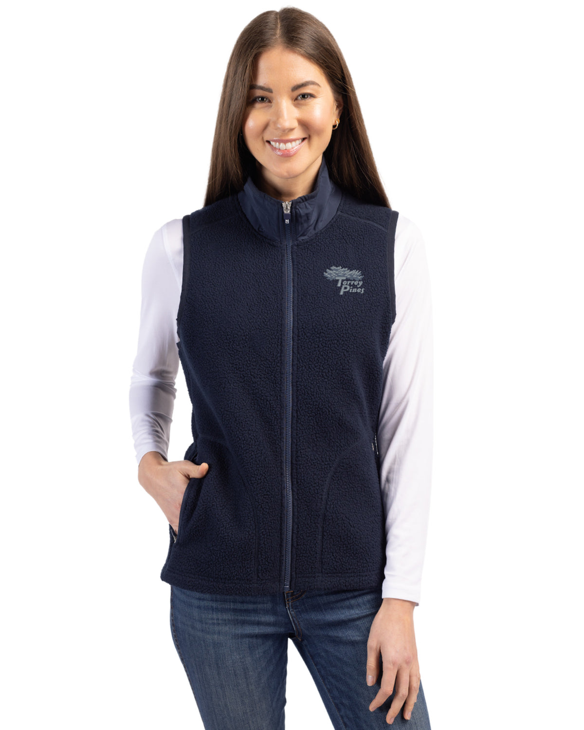 Torrey Pines Cutter & Buck Cascade Epic Comfort Recycled Sherpa Fleece Womens Full Zip Vest - LCO00071-35492