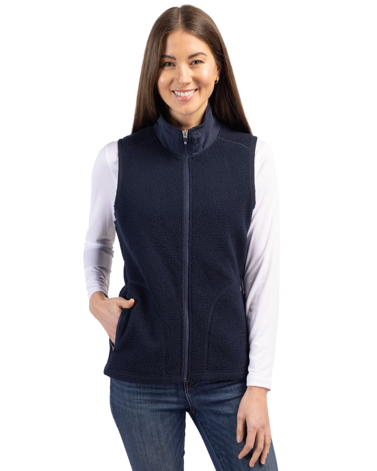 Cutter & Buck Cascade Epic Comfort Recycled Sherpa Fleece Womens Full Zip Vest - LCO00071