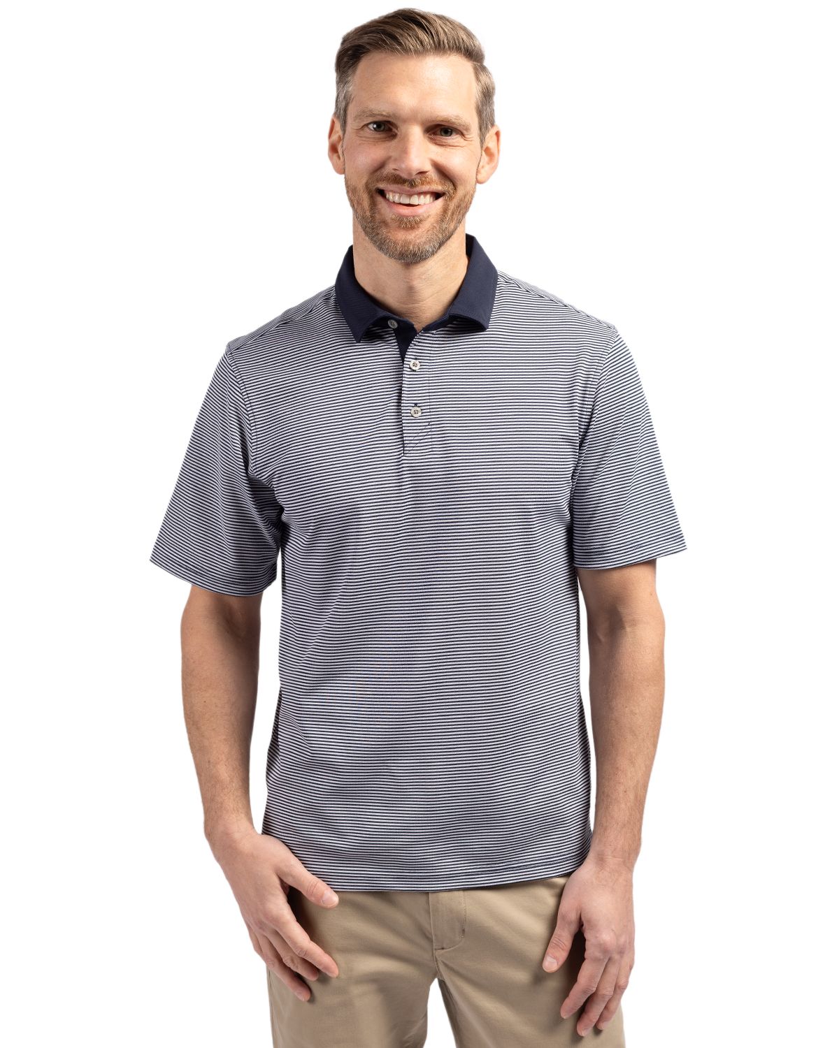 Cutter & Buck Virtue Recycled Micro Stripe Featherlight Pique Mens Polo - MCK00007