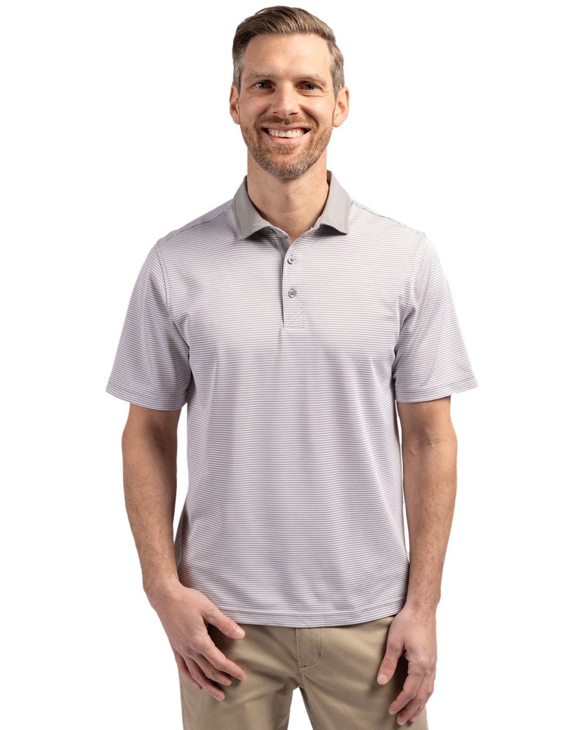 Cutter & Buck Virtue Recycled Micro Stripe Featherlight Pique Mens Polo - MCK00007