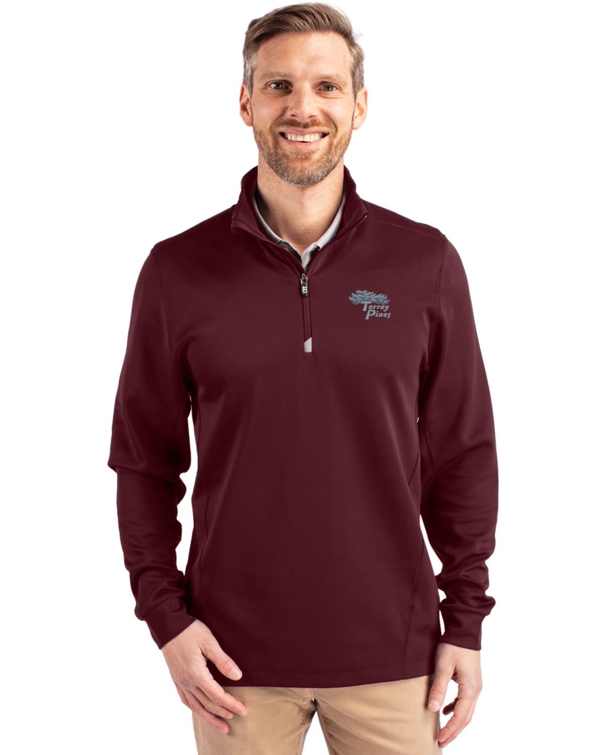 Torrey Pines Cutter & Buck Traverse Recycled Smooth Stretch Mens Quarter Zip Pullover - MCK00067-35492