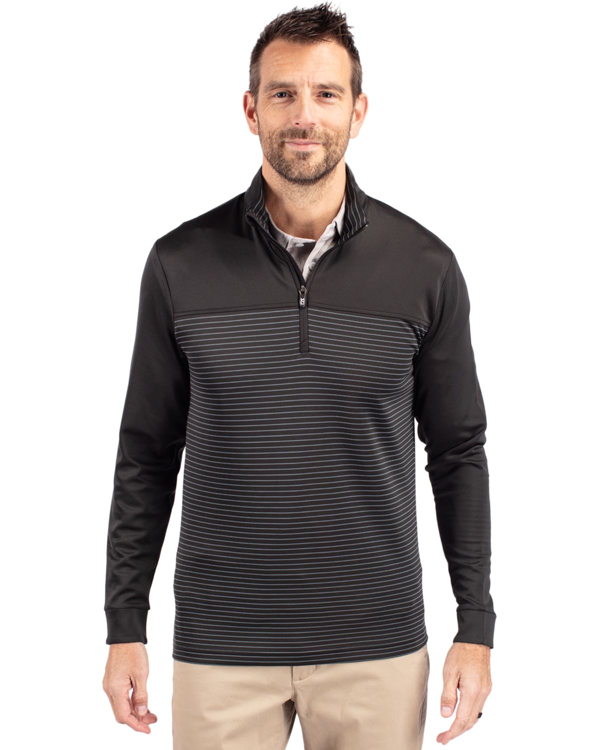 Cutter & Buck Traverse Recycled SmoothStretchMensBig & Tall Stripe Quarter Zip Pullover