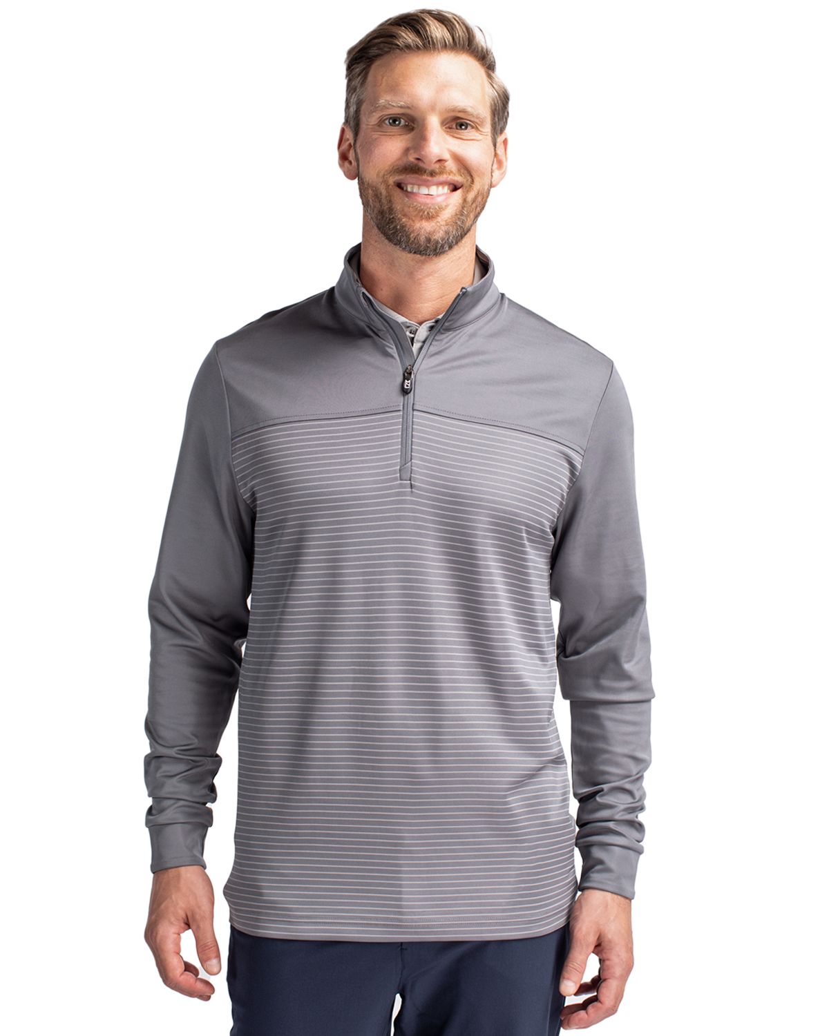 Cutter & Buck Traverse Recycled SmoothStretchMensStripe Quarter Zip Pullover - MCK00088
