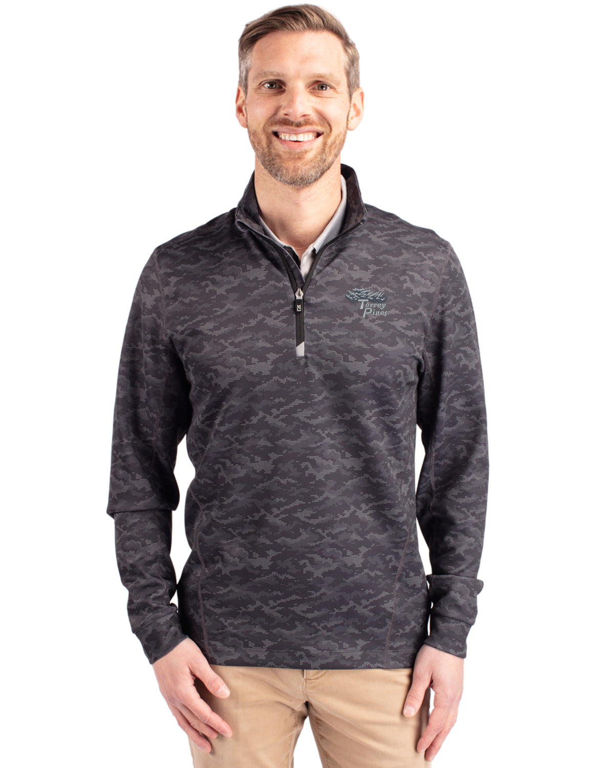 Torrey Pines Cutter & Buck Traverse Recycled Smooth Stretch Mens Camo Quarter Zip Pullover - MCK01081-35492