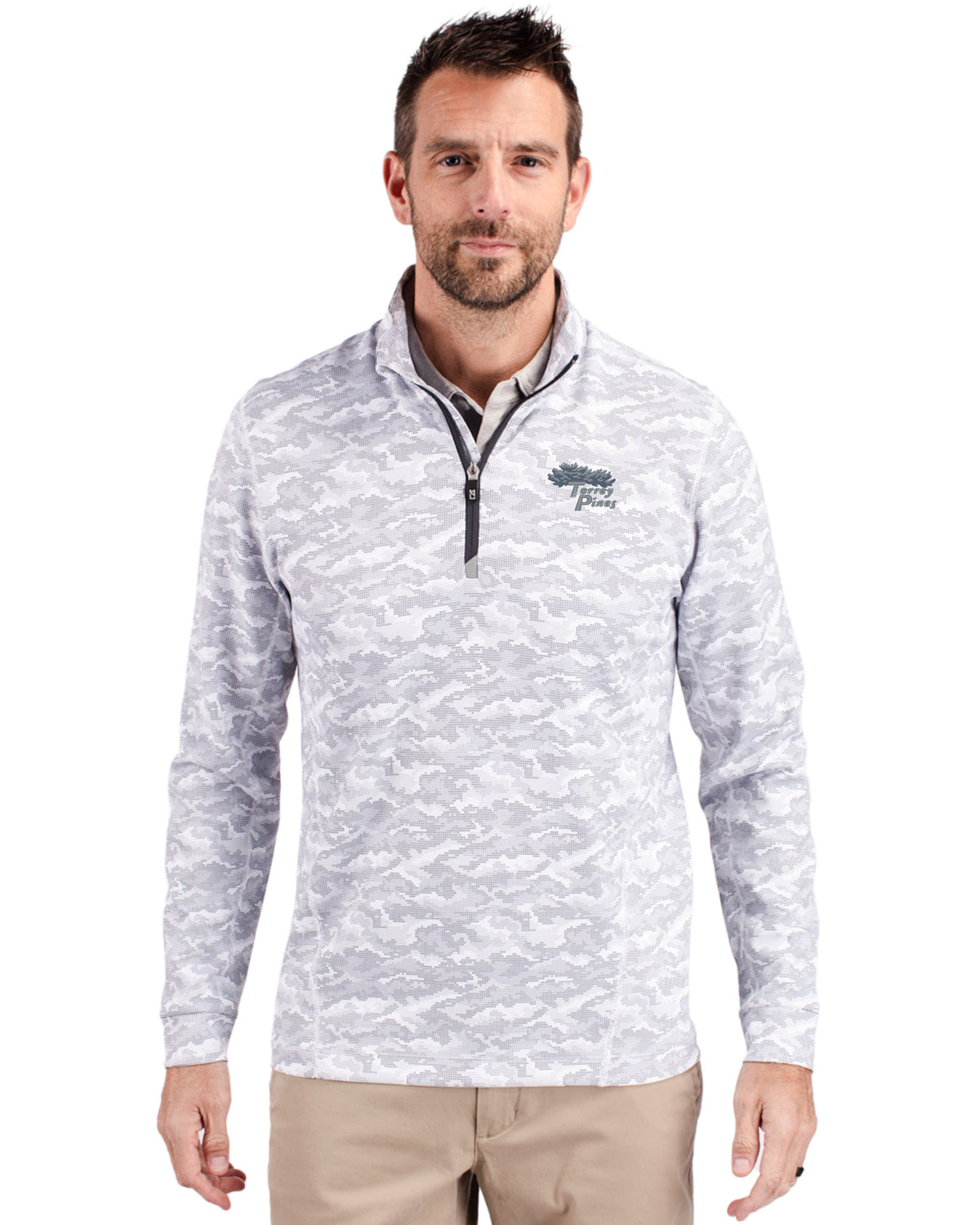Torrey Pines Cutter & Buck Traverse Recycled Smooth Stretch Mens Camo Quarter Zip Pullover - MCK01081-35492