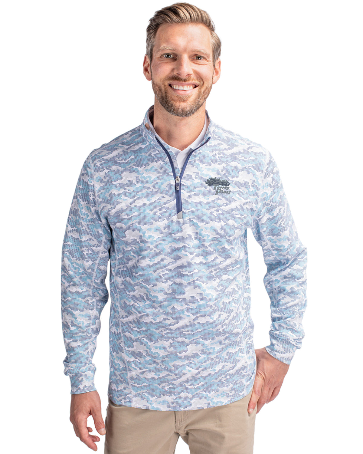 Torrey Pines Cutter & Buck Traverse Recycled Smooth Stretch Mens Camo Quarter Zip Pullover - MCK01081-35492