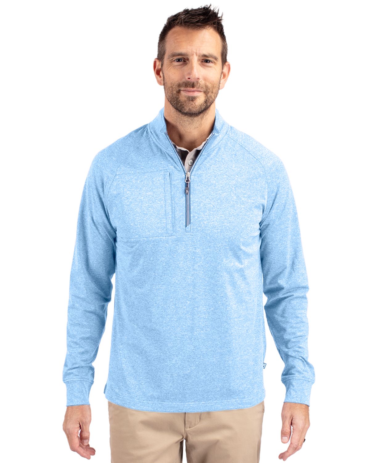 Cutter & Buck Adapt Recycled Soft Knit Stretch Mens Heathered Quarter Zip Pullover  - MCK01086