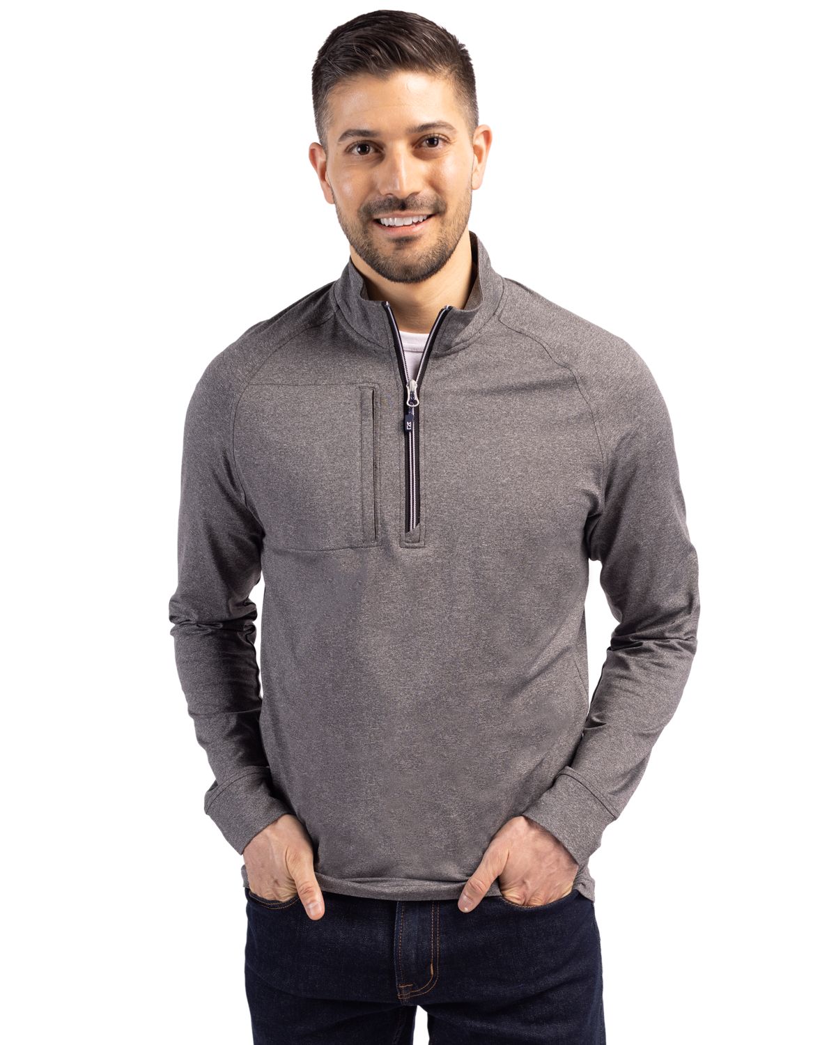 Cutter & Buck Adapt Recycled Soft Knit Stretch Mens Heathered Quarter Zip Pullover  - MCK01086