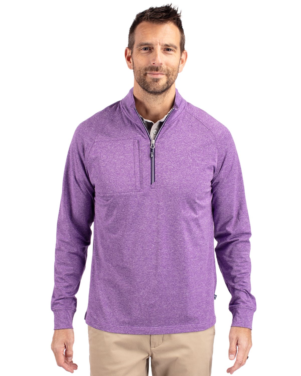 Cutter & Buck Adapt Recycled Soft Knit Stretch Mens Heathered Quarter Zip Pullover  - MCK01086
