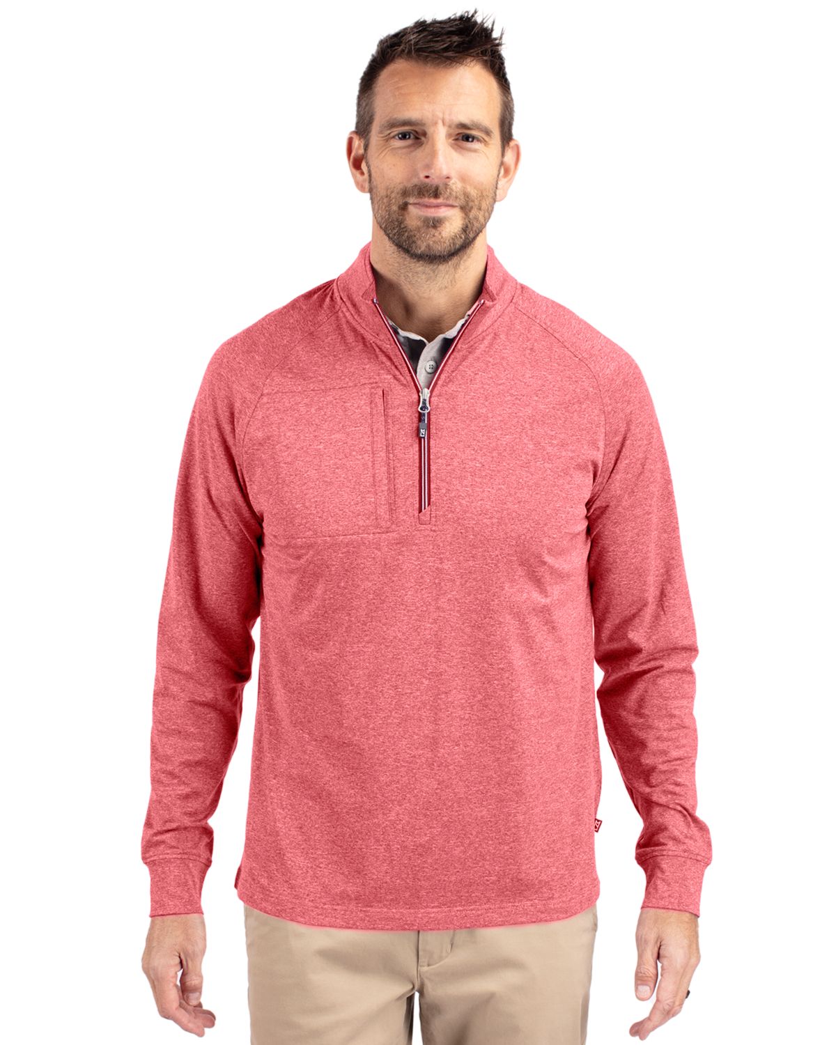 Cutter & Buck Adapt Recycled Soft Knit Stretch Mens Heathered Quarter Zip Pullover  - MCK01086