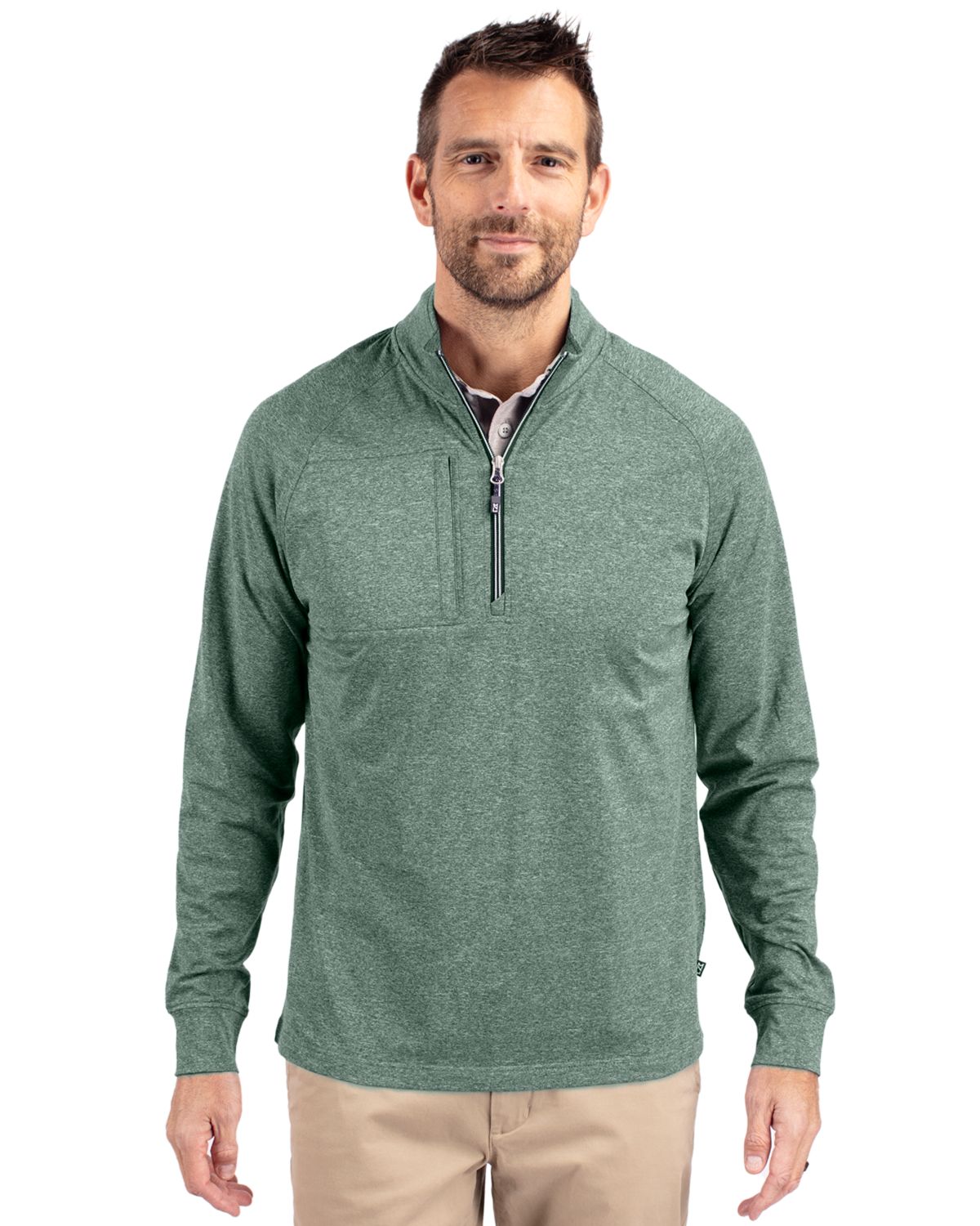 Cutter & Buck Adapt Recycled Soft Knit Stretch Mens Heathered Quarter Zip Pullover  - MCK01086