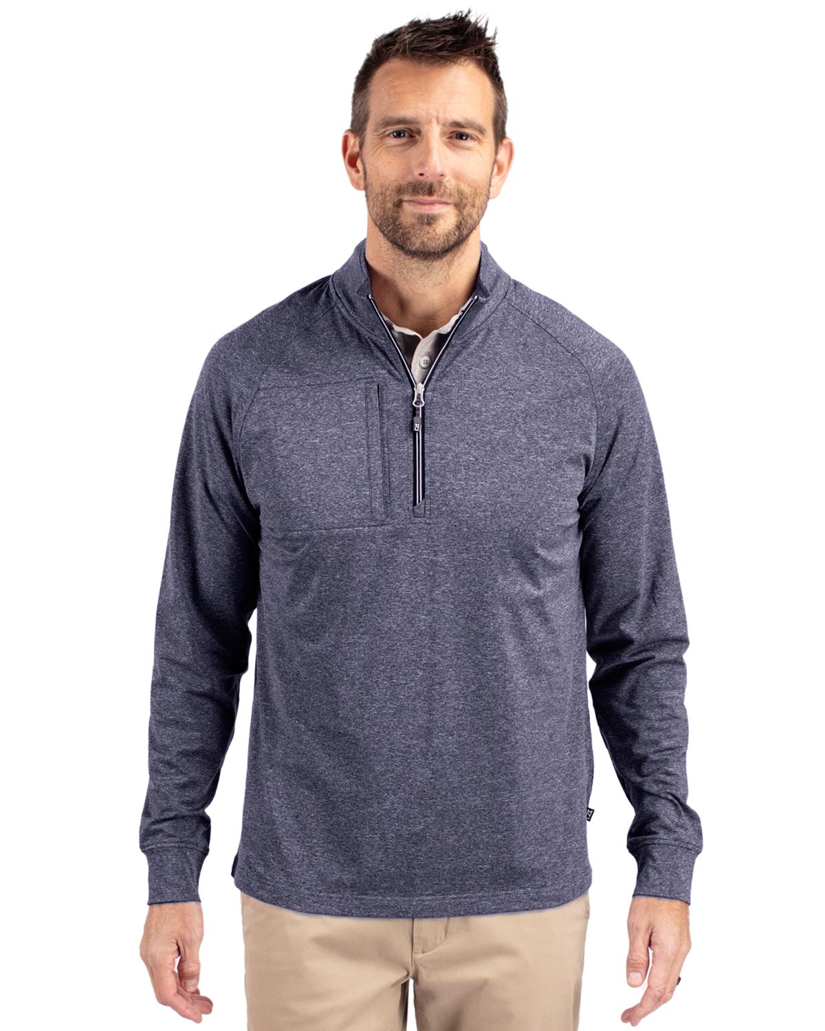 Cutter & Buck Adapt Recycled Soft Knit Stretch Mens Heathered Quarter Zip Pullover  - MCK01086