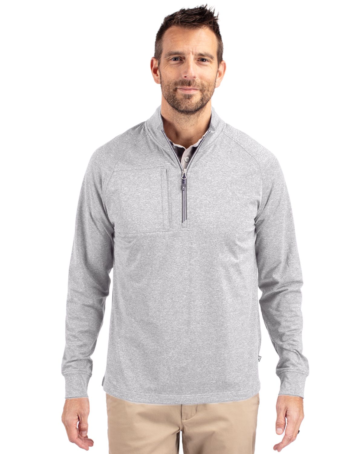 Cutter & Buck Adapt Recycled Soft Knit Stretch Mens Heathered Quarter Zip Pullover  - MCK01086