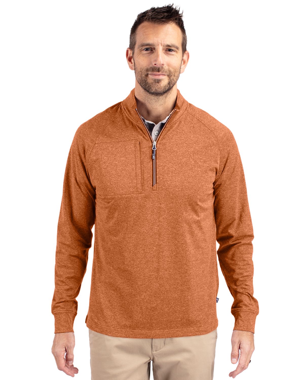 Cutter & Buck Adapt Recycled Soft Knit Stretch Mens Heathered Quarter Zip Pullover  - MCK01086