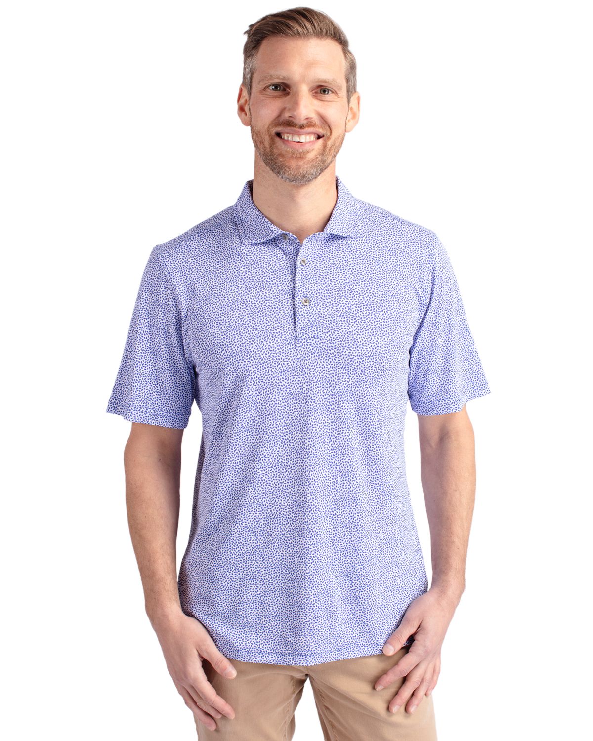 Cutter & Buck Virtue Recycled Botanical Print Featherlight Pique Mens  Polo - MCK01161