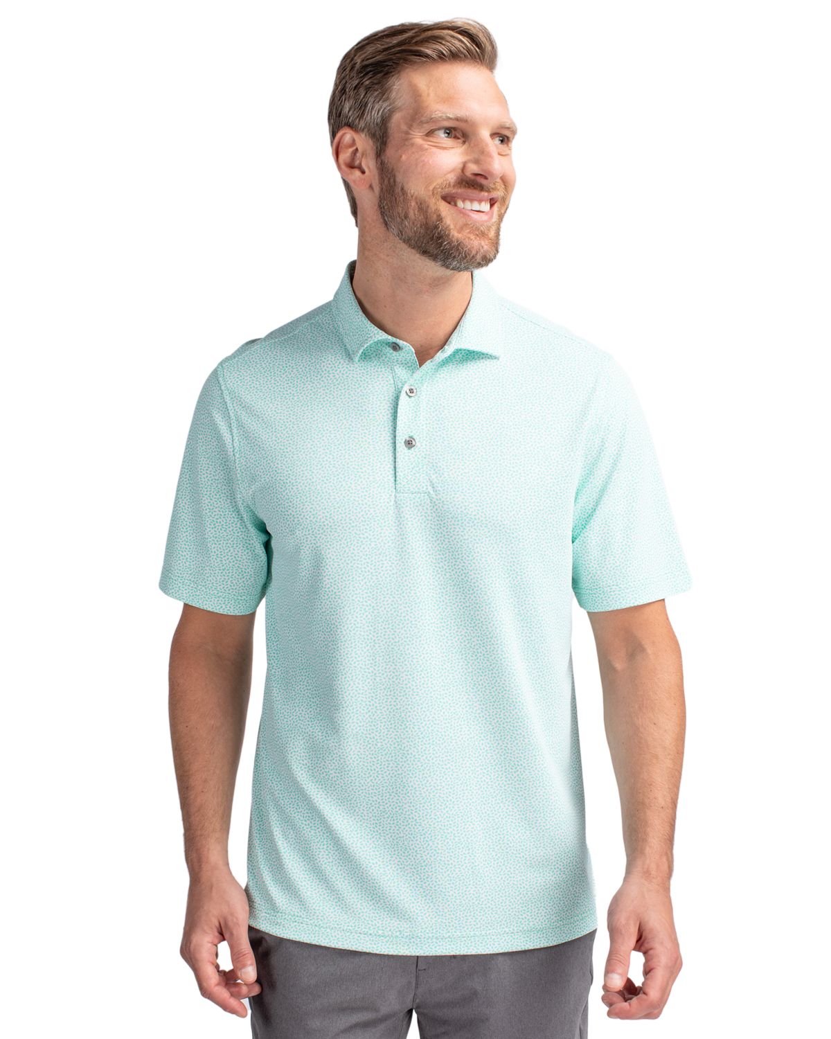 Cutter & Buck Virtue Recycled Botanical Print Featherlight Pique Mens  Polo - MCK01161