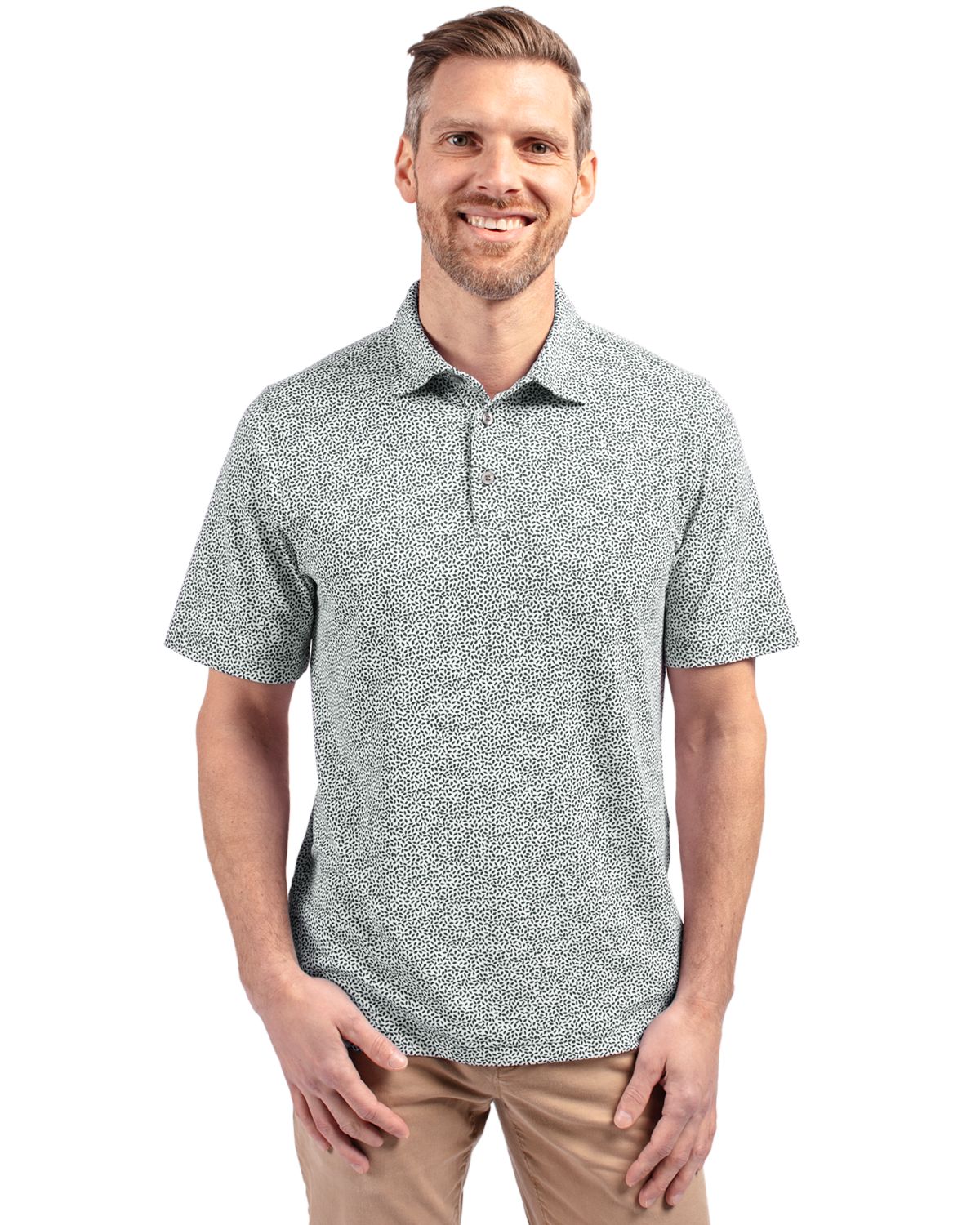 Cutter & Buck Virtue Recycled Botanical Print Featherlight Pique Mens  Polo - MCK01161