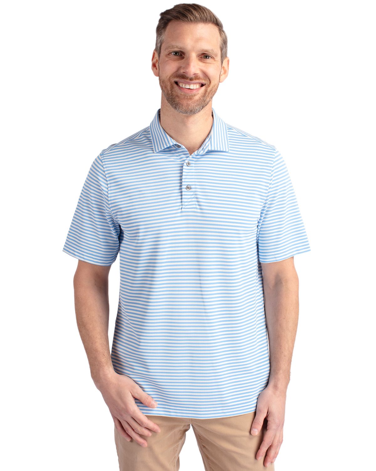 Cutter & Buck Virtue Recycled Stripe Featherlight Pique Mens Polo - MCK01168