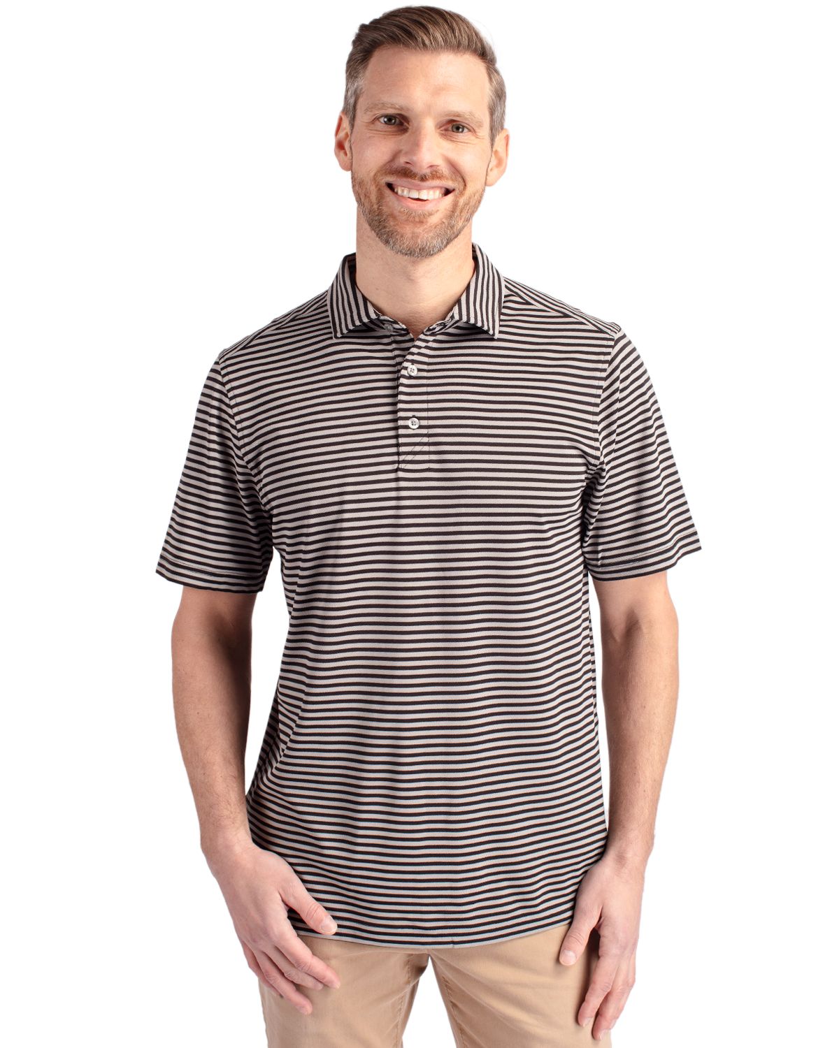 Cutter & Buck Virtue Recycled Stripe Featherlight Pique Mens Polo - MCK01168