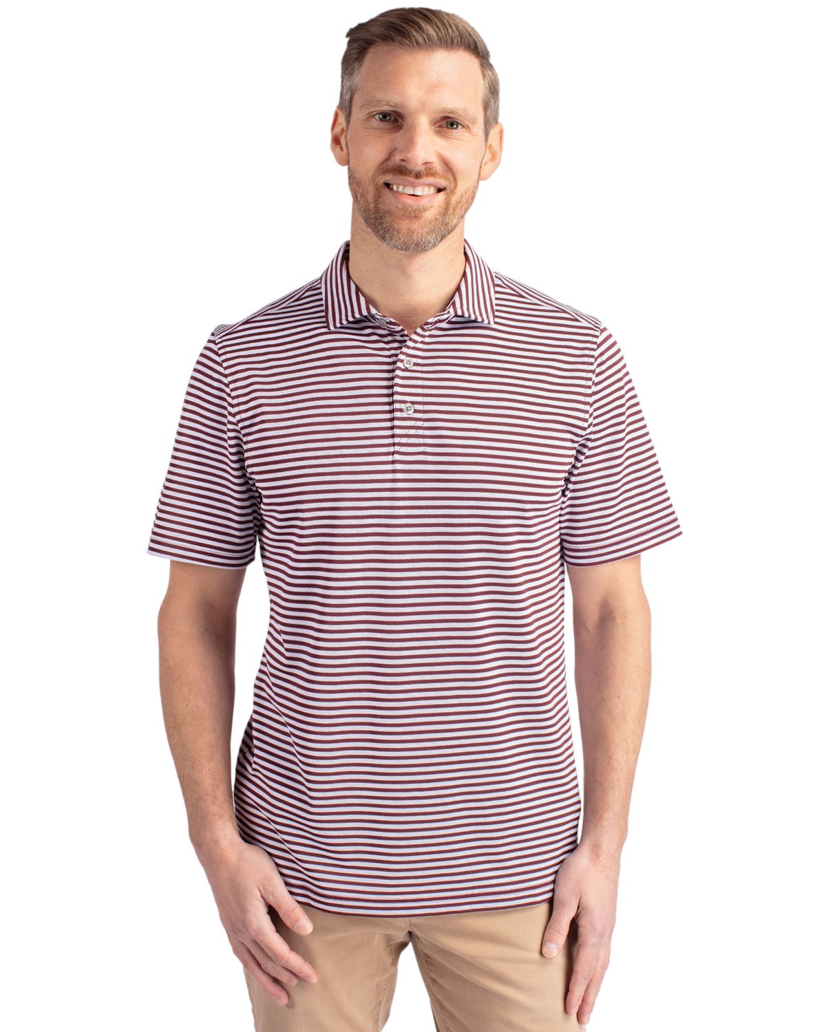 Cutter & Buck Virtue Recycled Stripe Featherlight Pique Mens Polo - MCK01168