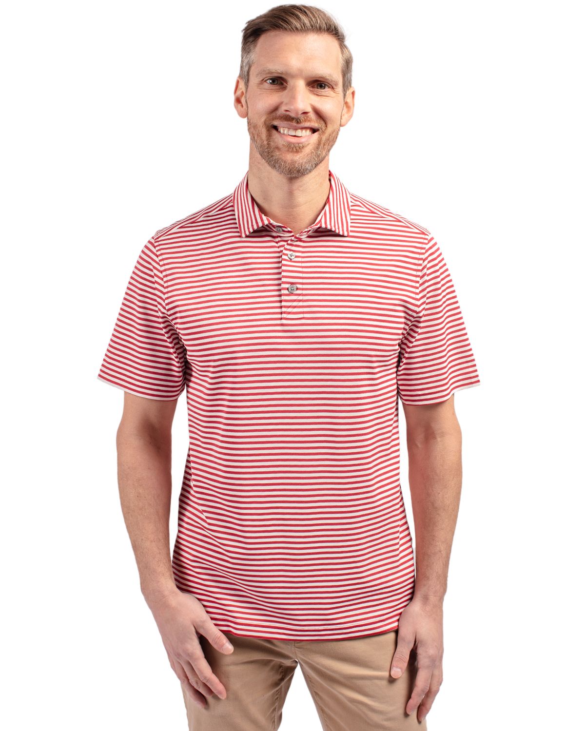 Cutter & Buck Virtue Recycled Stripe Featherlight Pique Mens Polo - MCK01168