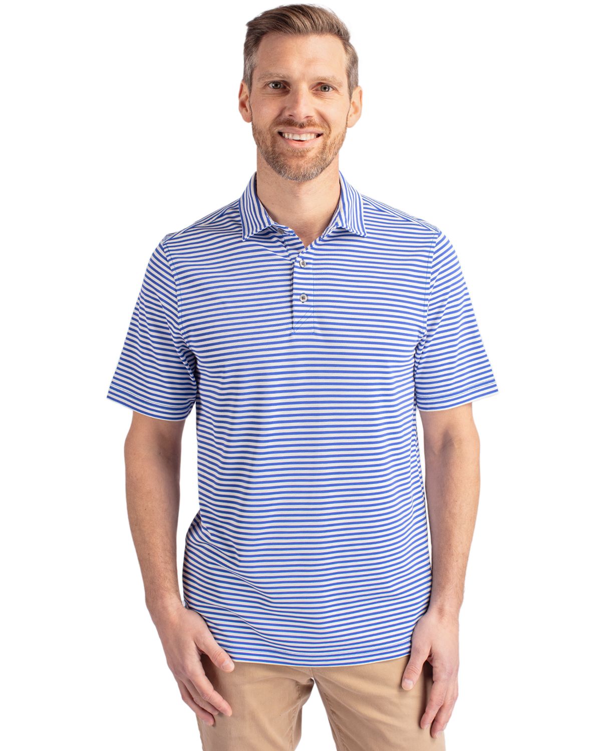 Cutter & Buck Virtue Recycled Stripe Featherlight Pique Mens Polo - MCK01168