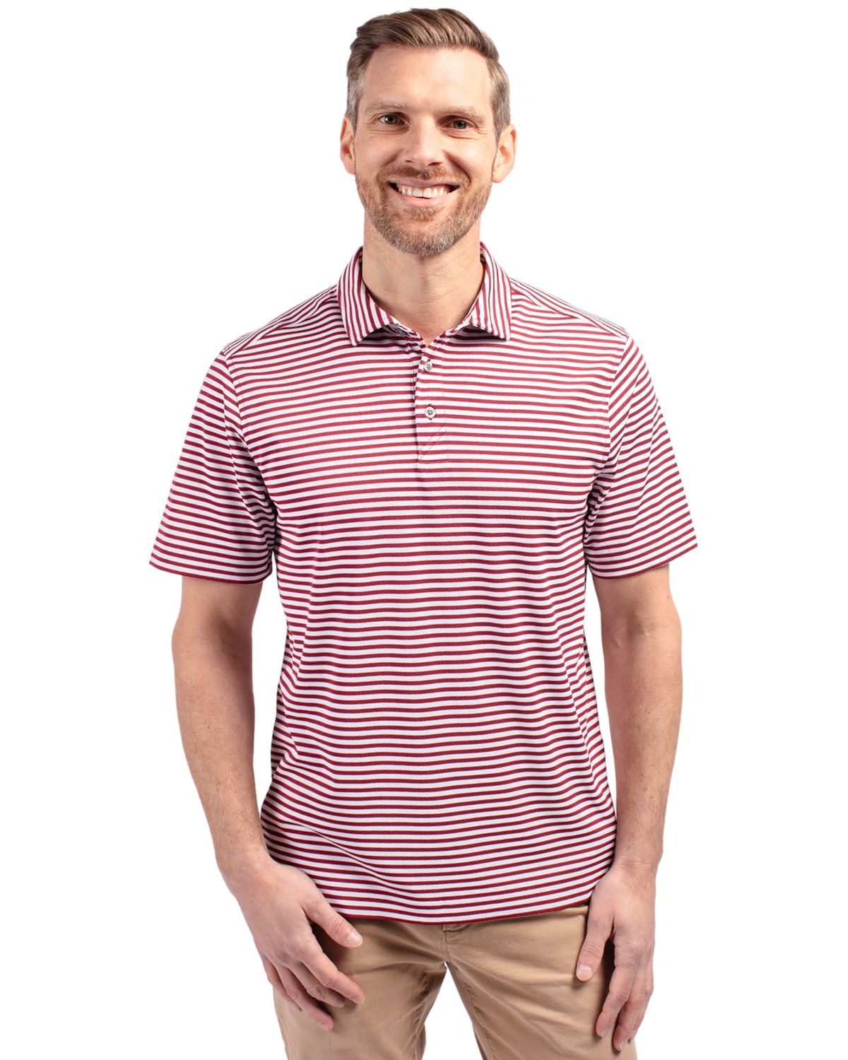 Cutter & Buck Virtue Recycled Stripe Featherlight Pique Mens Polo - MCK01168