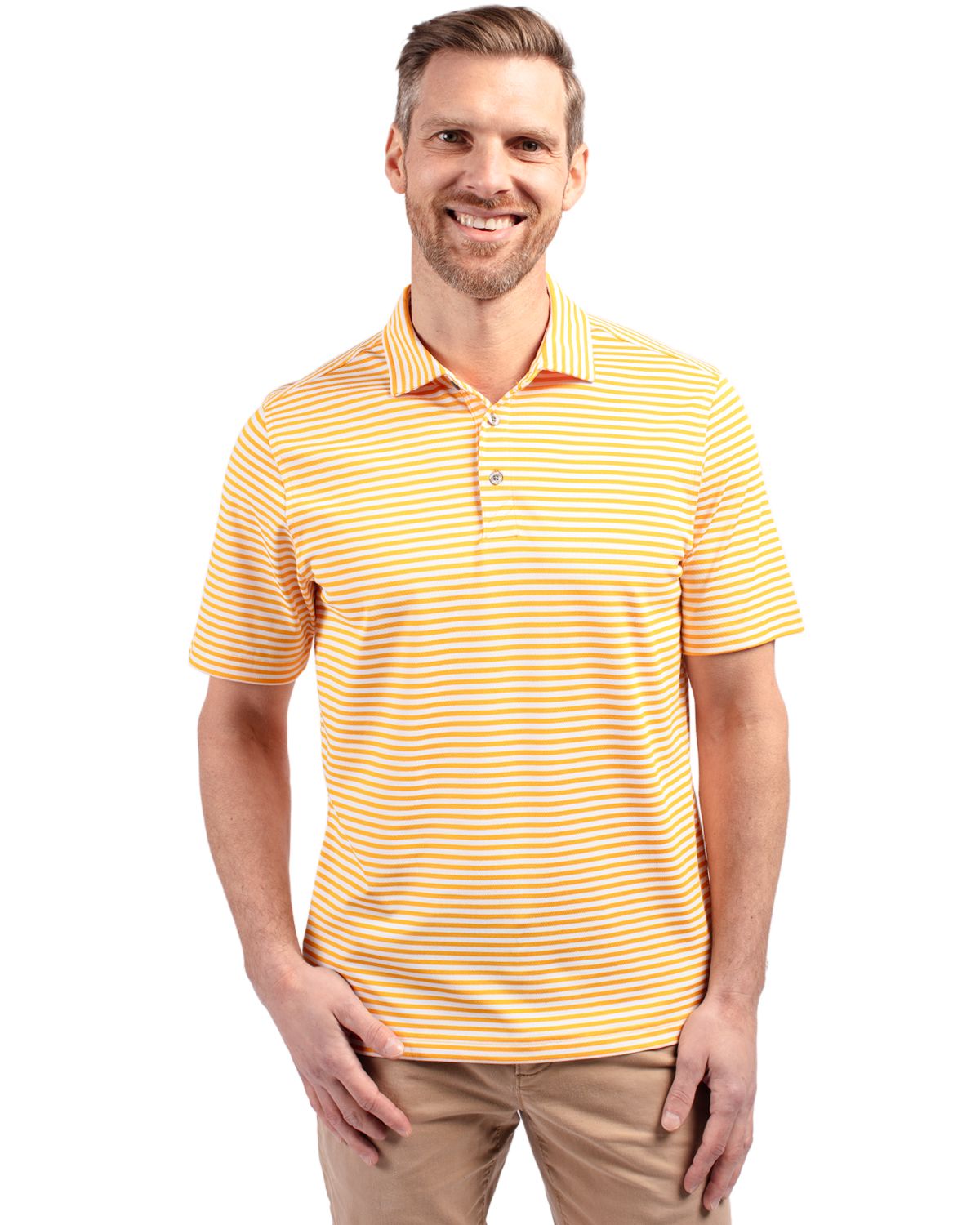 Cutter & Buck Virtue Recycled Stripe Featherlight Pique Mens Polo - MCK01168