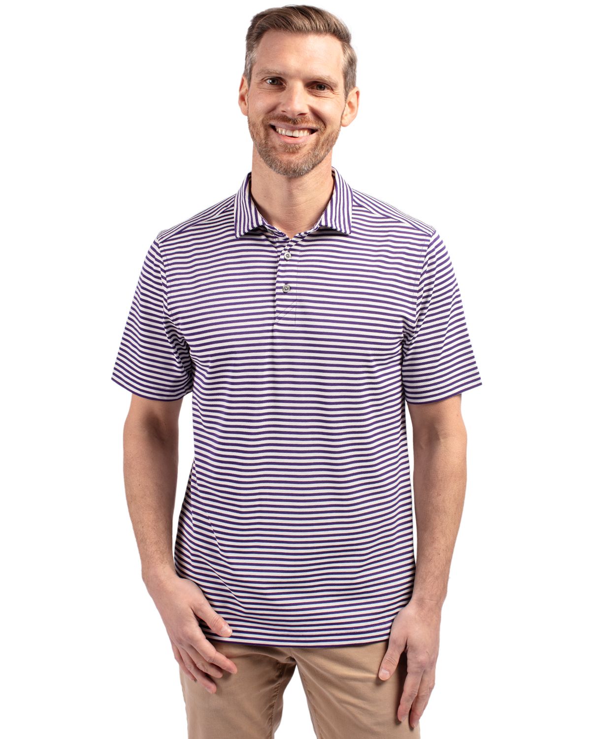 Cutter & Buck Virtue Recycled Stripe Featherlight Pique Mens Polo - MCK01168