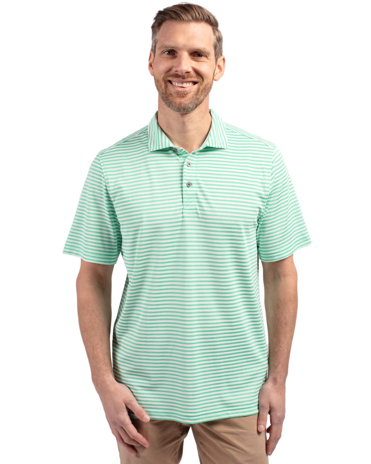 Cutter & Buck Virtue Recycled Stripe Featherlight Pique Mens Polo - MCK01168