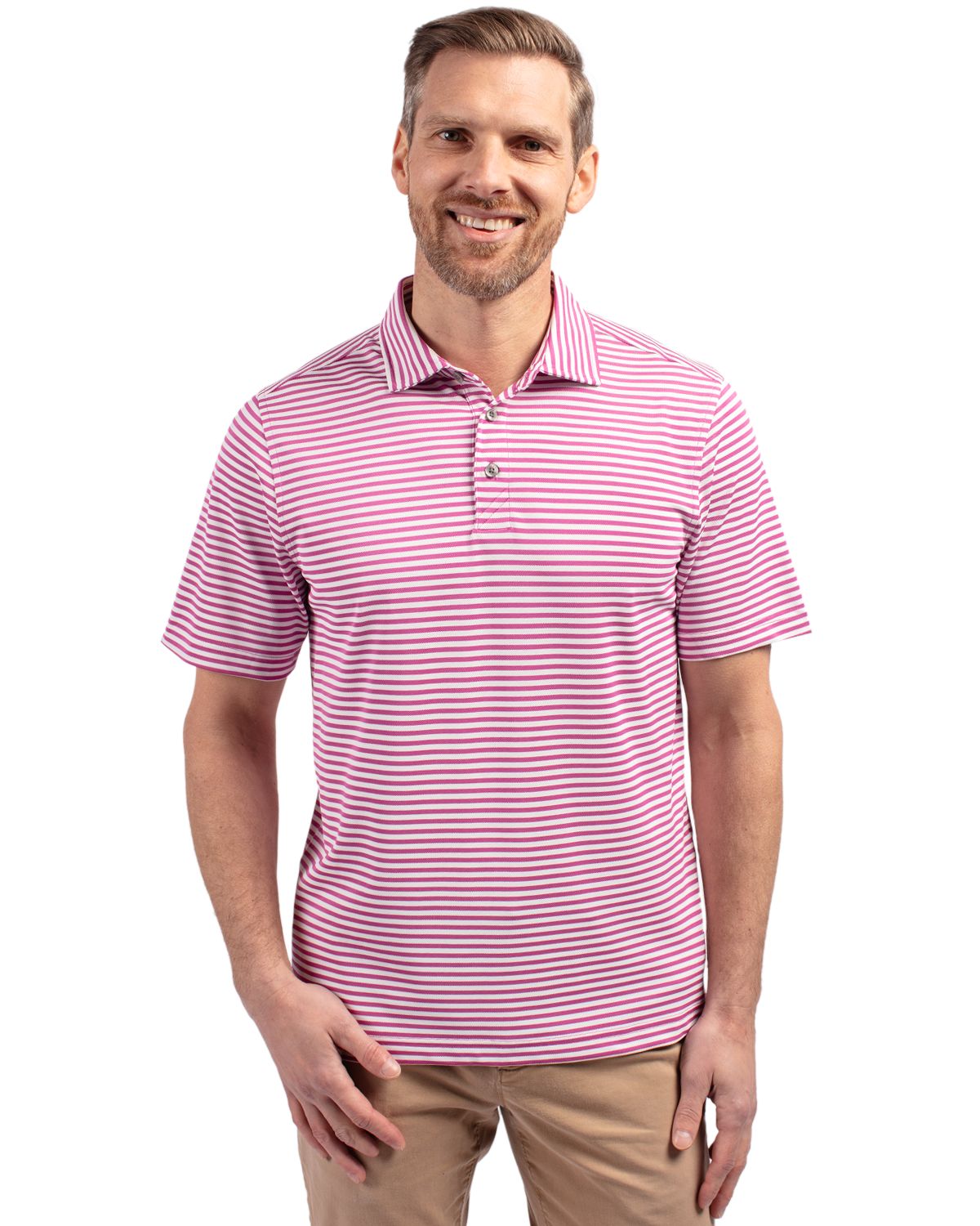 Cutter & Buck Virtue Recycled Stripe Featherlight Pique Mens Polo - MCK01168