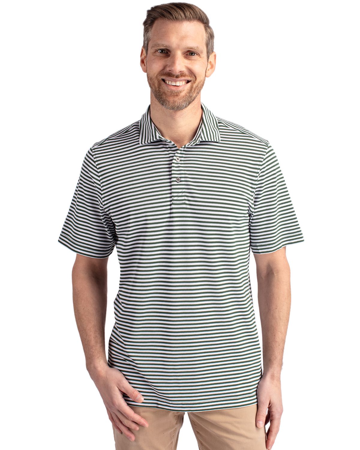 Cutter & Buck Virtue Recycled Stripe Featherlight Pique Mens Polo - MCK01168