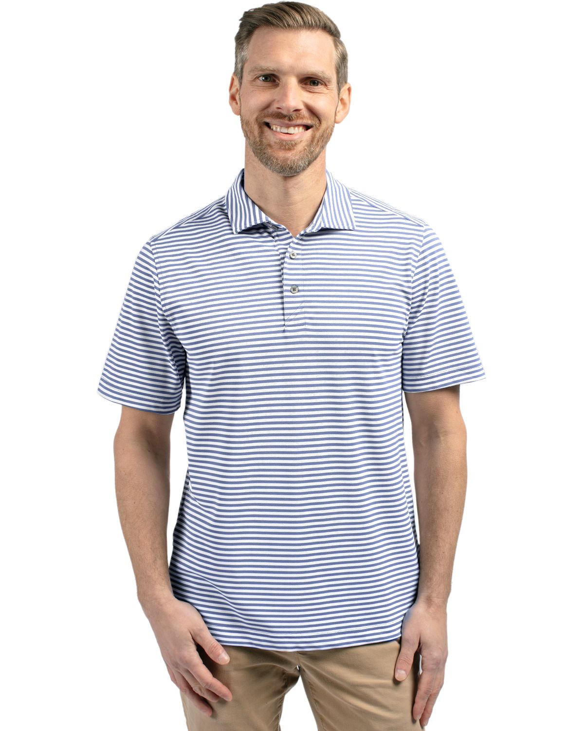 Cutter & Buck Virtue Recycled Stripe Featherlight Pique Mens Polo - MCK01168