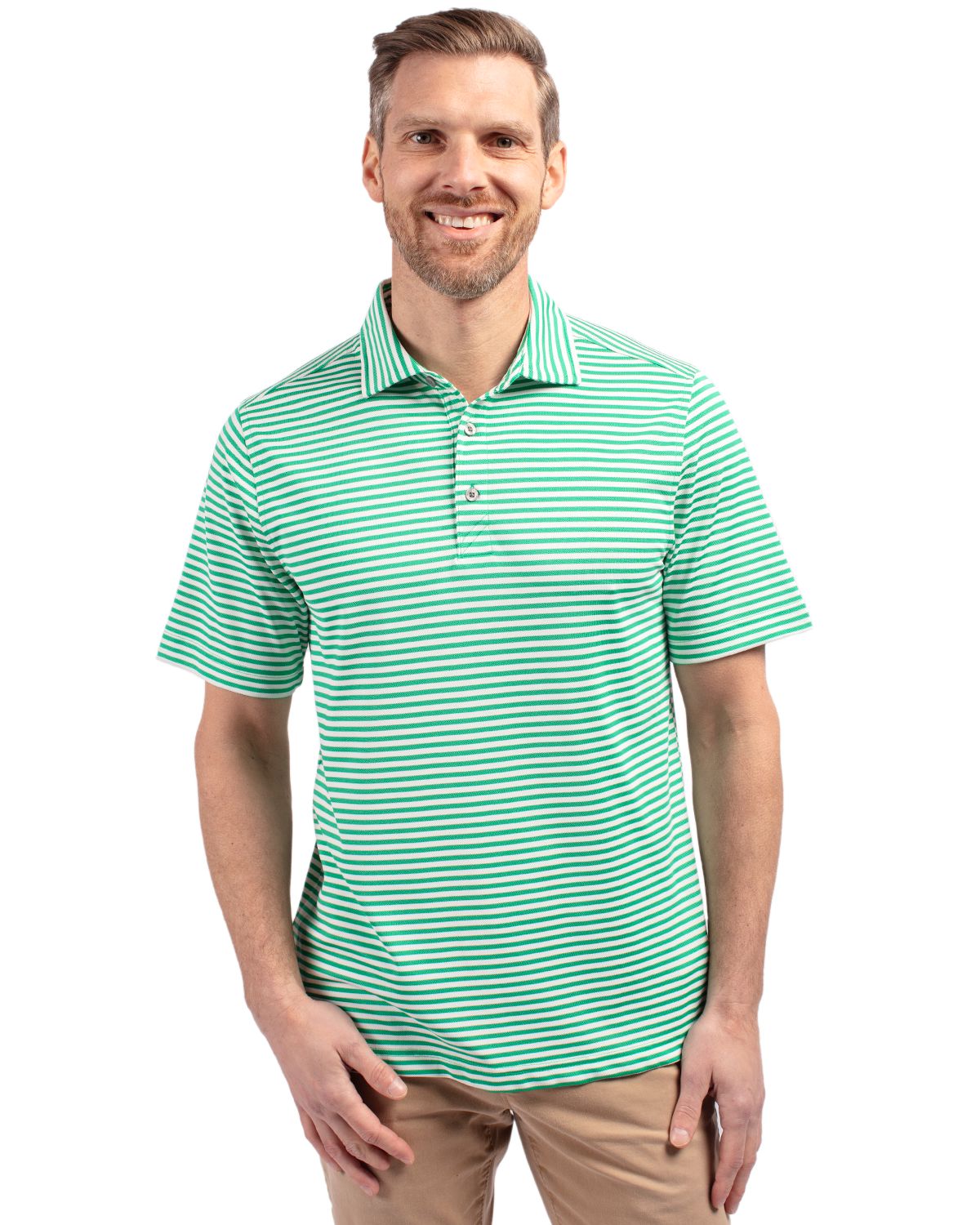 Cutter & Buck Virtue Recycled Stripe Featherlight Pique Mens Polo - MCK01168