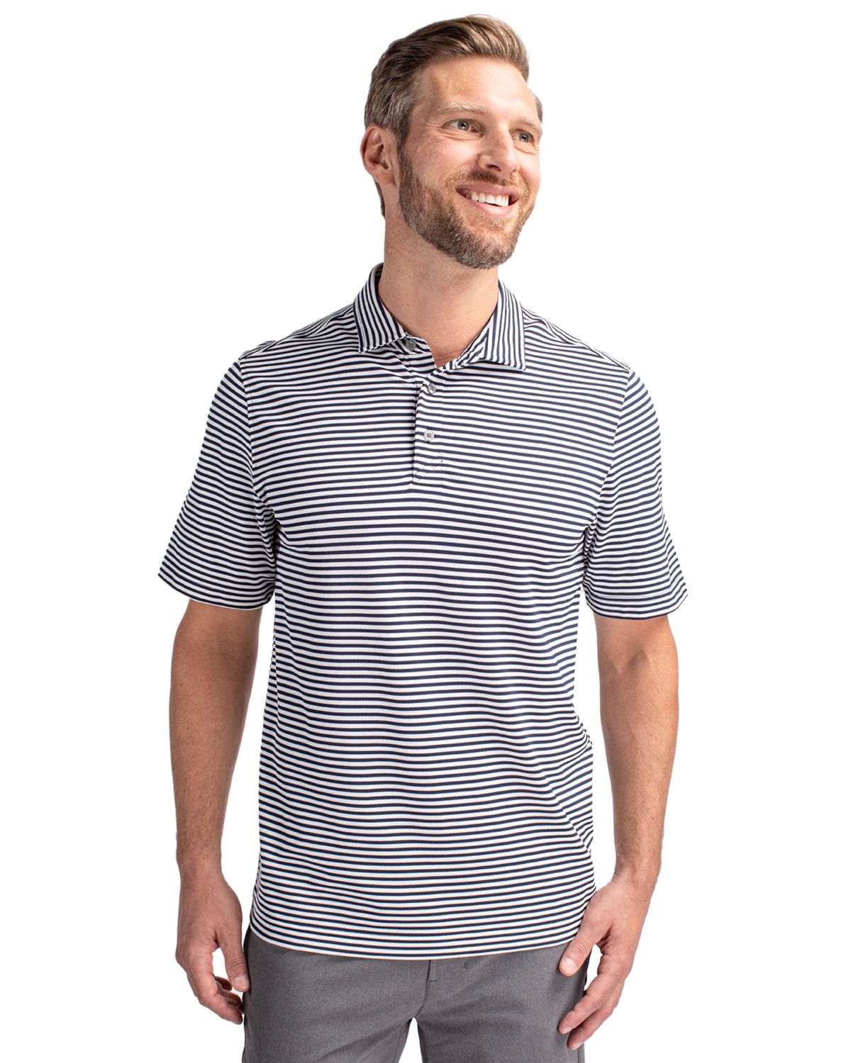 Cutter & Buck Virtue Recycled Stripe Featherlight Pique Mens Polo - MCK01168