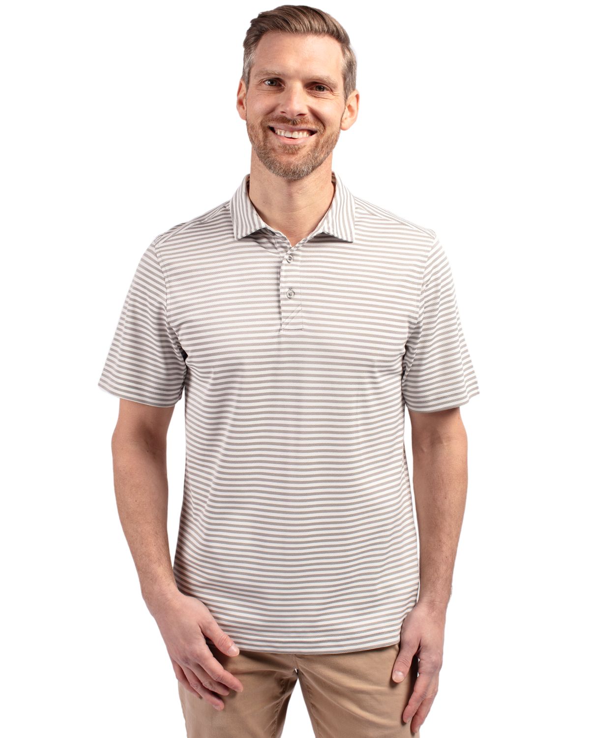 Cutter & Buck Virtue Recycled Stripe Featherlight Pique Mens Polo - MCK01168
