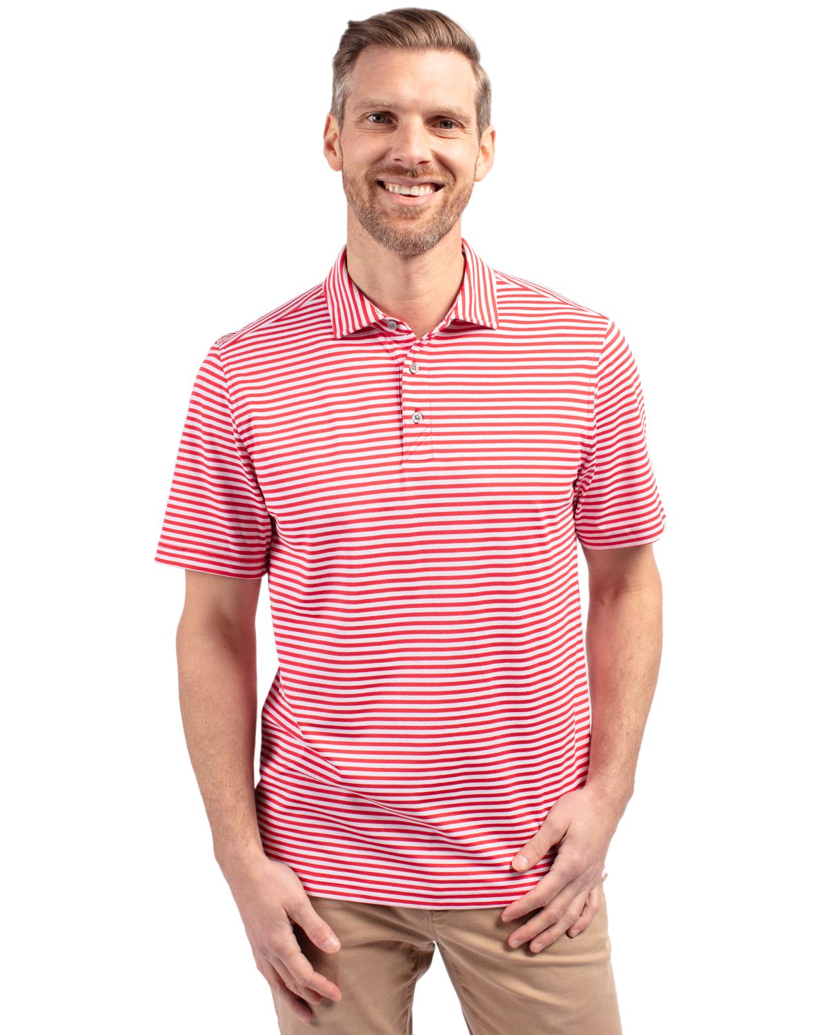 Cutter & Buck Virtue Recycled Stripe Featherlight Pique Mens Polo - MCK01168