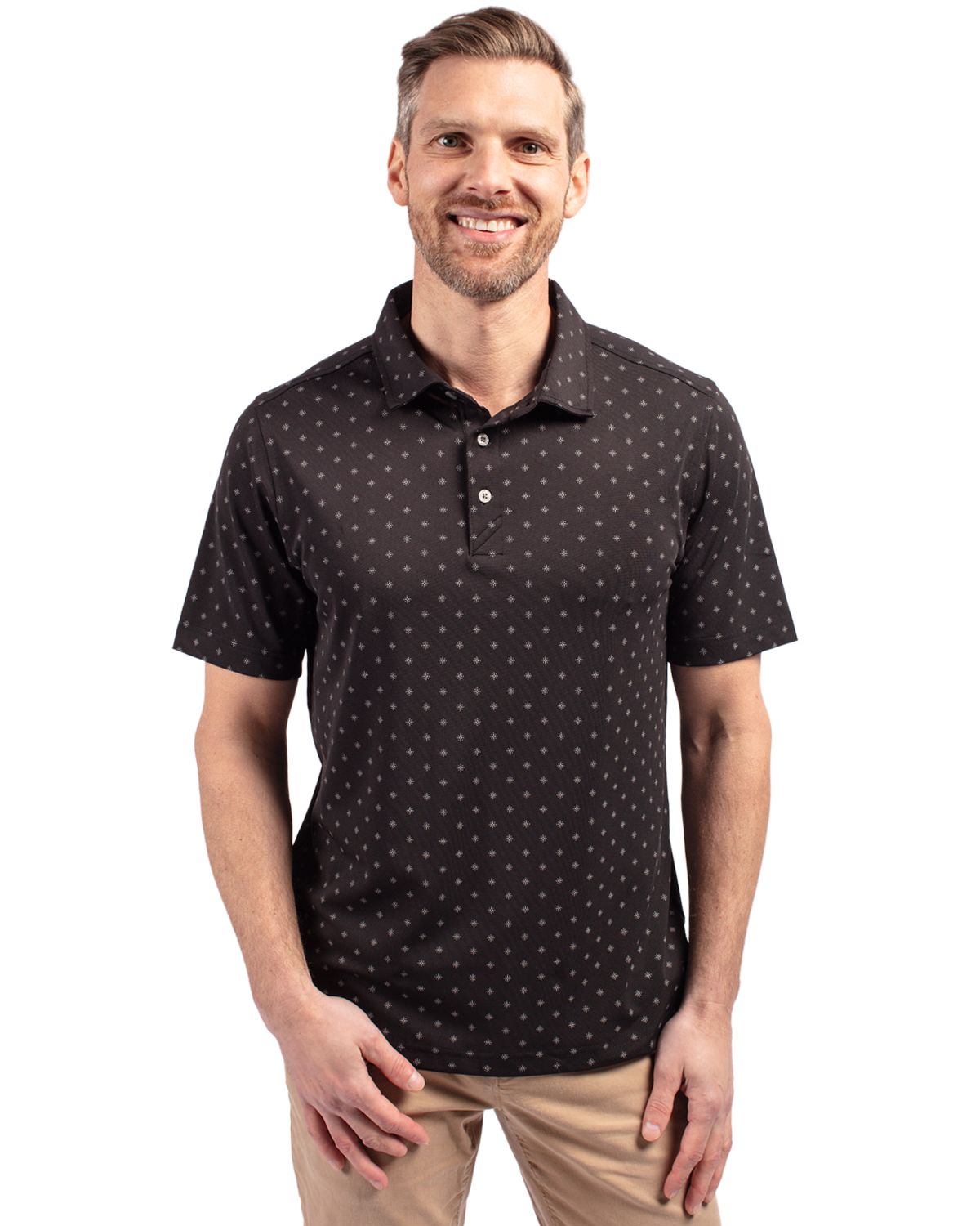 Cutter & Buck Virtue Recycled Tile Print Featherlight Pique Mens  Polo - MCK01170