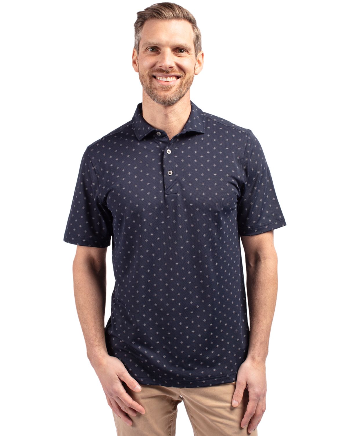 Cutter & Buck Virtue Recycled Tile Print Featherlight Pique Mens  Polo - MCK01170
