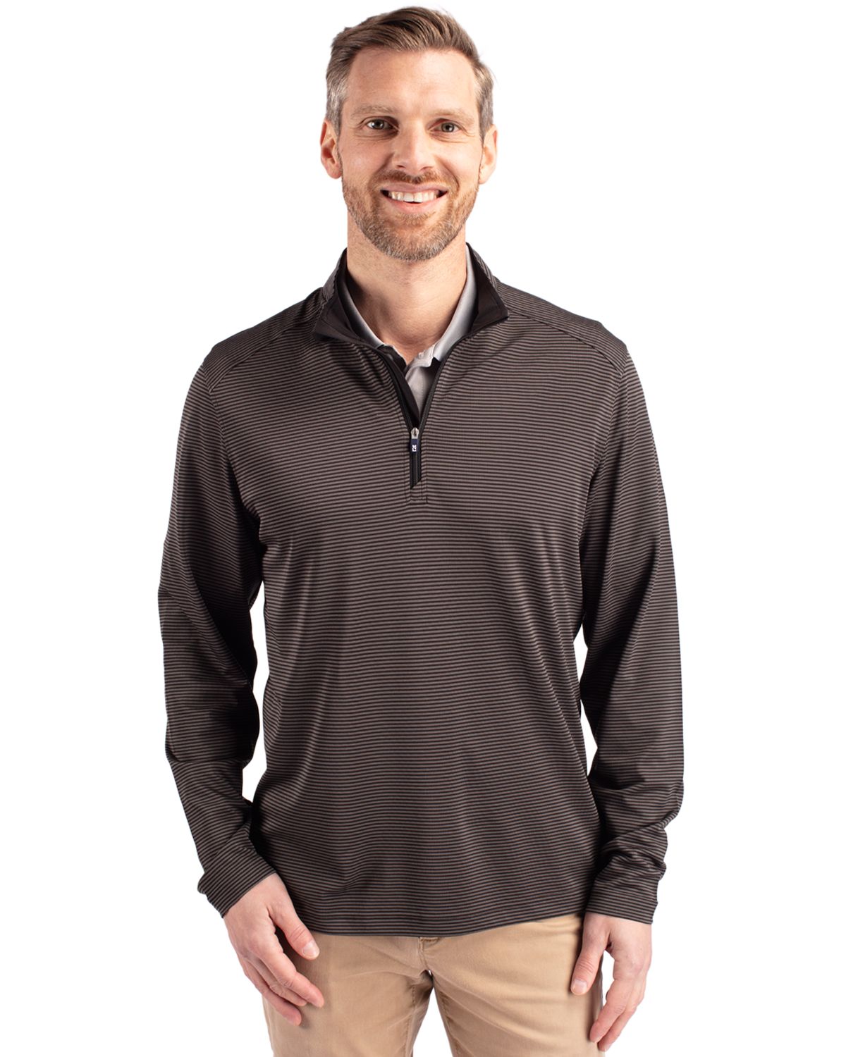Cutter & Buck Virtue Recycled Micro Stripe Featherlight Pique Mens Quarter Zip Pullover - MCK01258