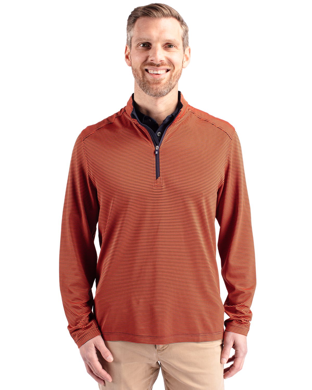 Cutter & Buck Virtue Recycled Micro Stripe Featherlight Pique Mens Quarter Zip Pullover - MCK01258