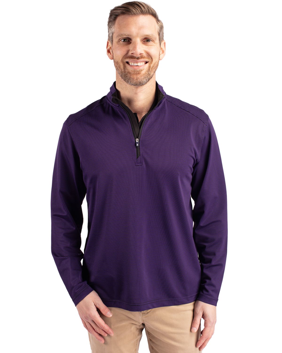 Cutter & Buck Virtue Recycled Micro Stripe Featherlight Pique Mens Quarter Zip Pullover - MCK01258