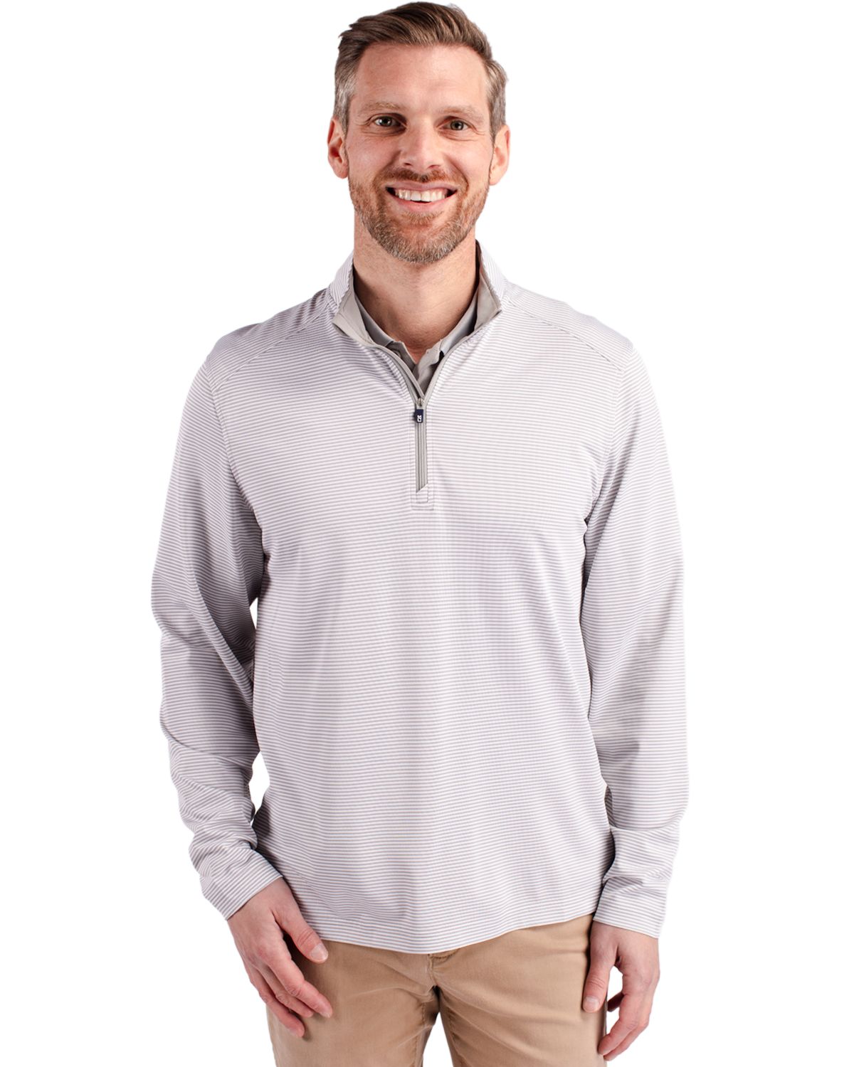 Cutter & Buck Virtue Recycled Micro Stripe Featherlight Pique Mens Quarter Zip Pullover - MCK01258