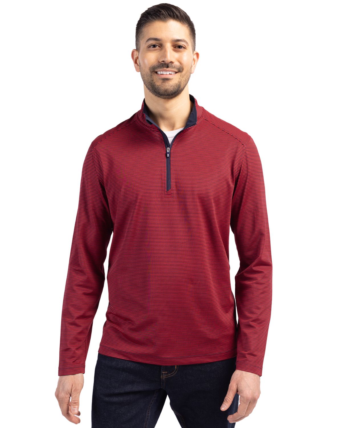 Cutter & Buck Virtue Recycled Micro Stripe Featherlight Pique Mens Quarter Zip Pullover - MCK01258