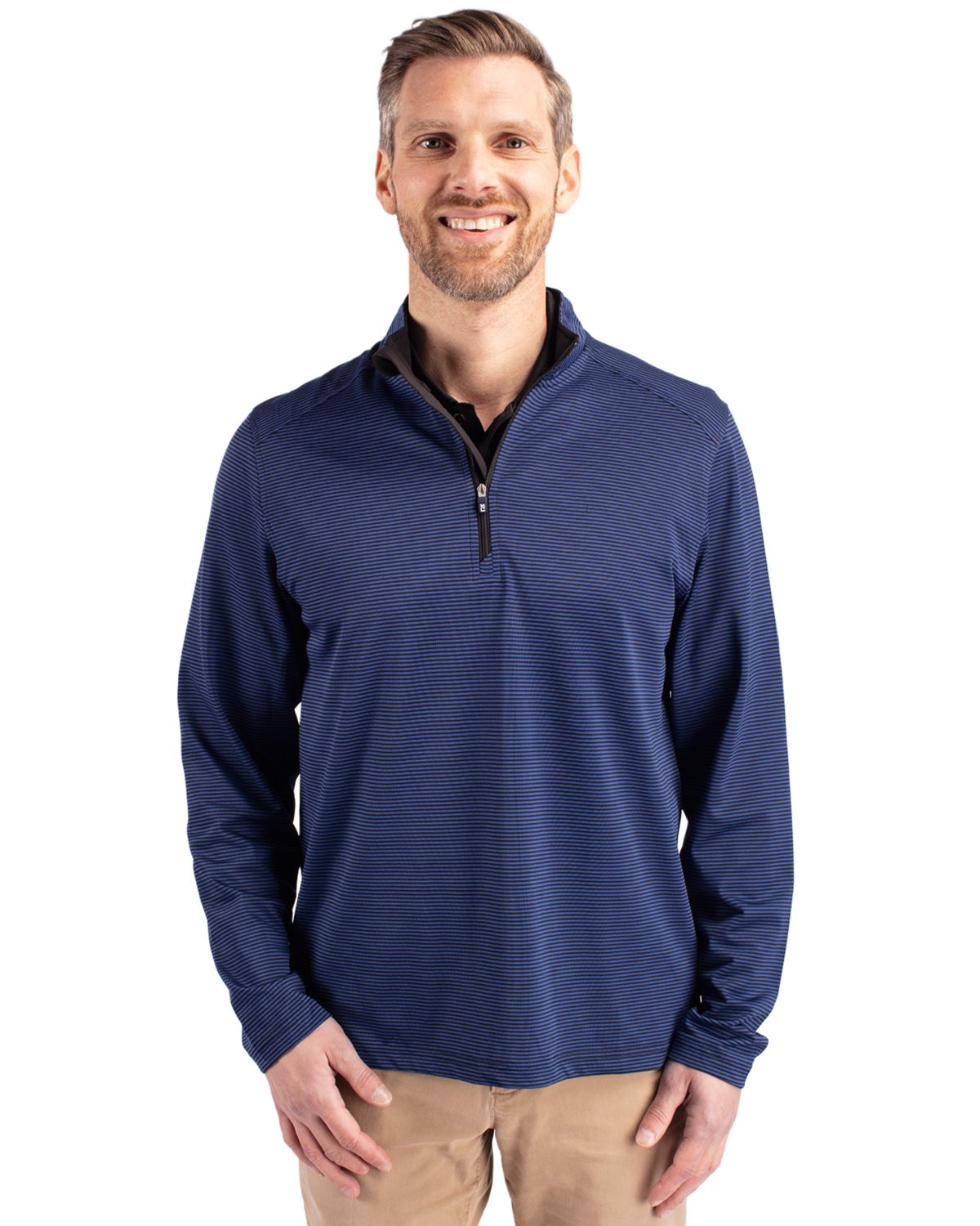 Cutter & Buck Virtue Recycled Micro Stripe Featherlight Pique Mens Quarter Zip Pullover - MCK01258