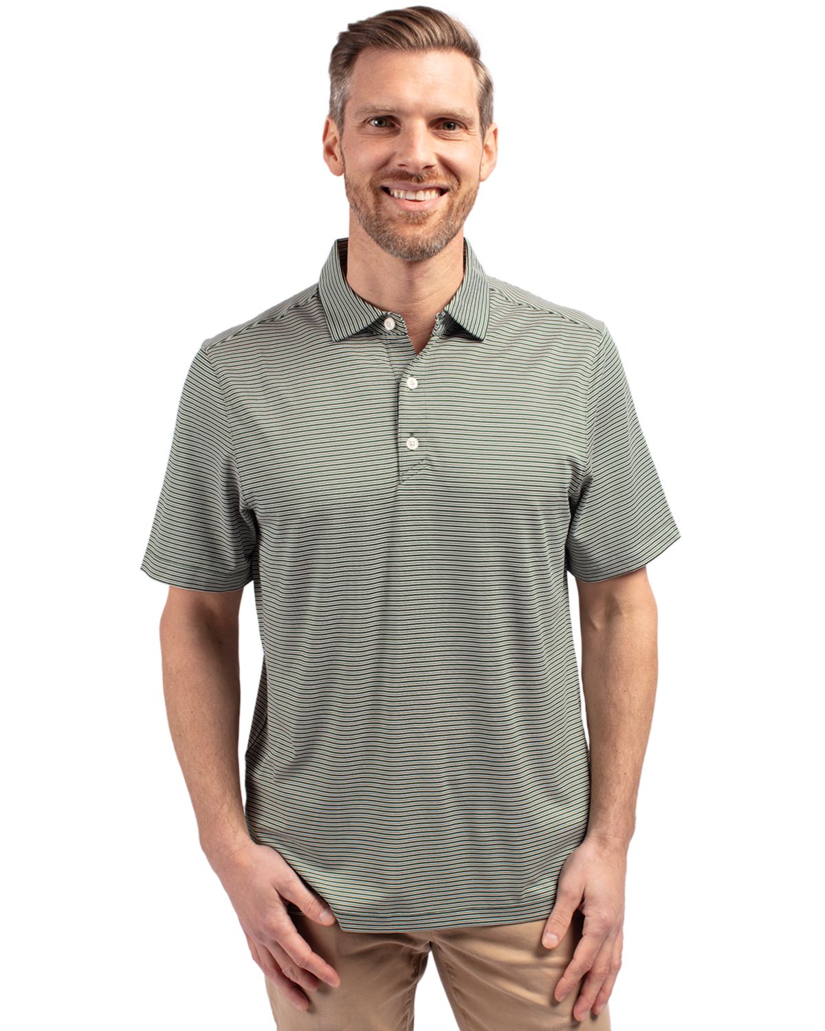 Cutter & Buck Forge Recycled Double Stripe Four-Way Stretch Mens Polo - MCK01302