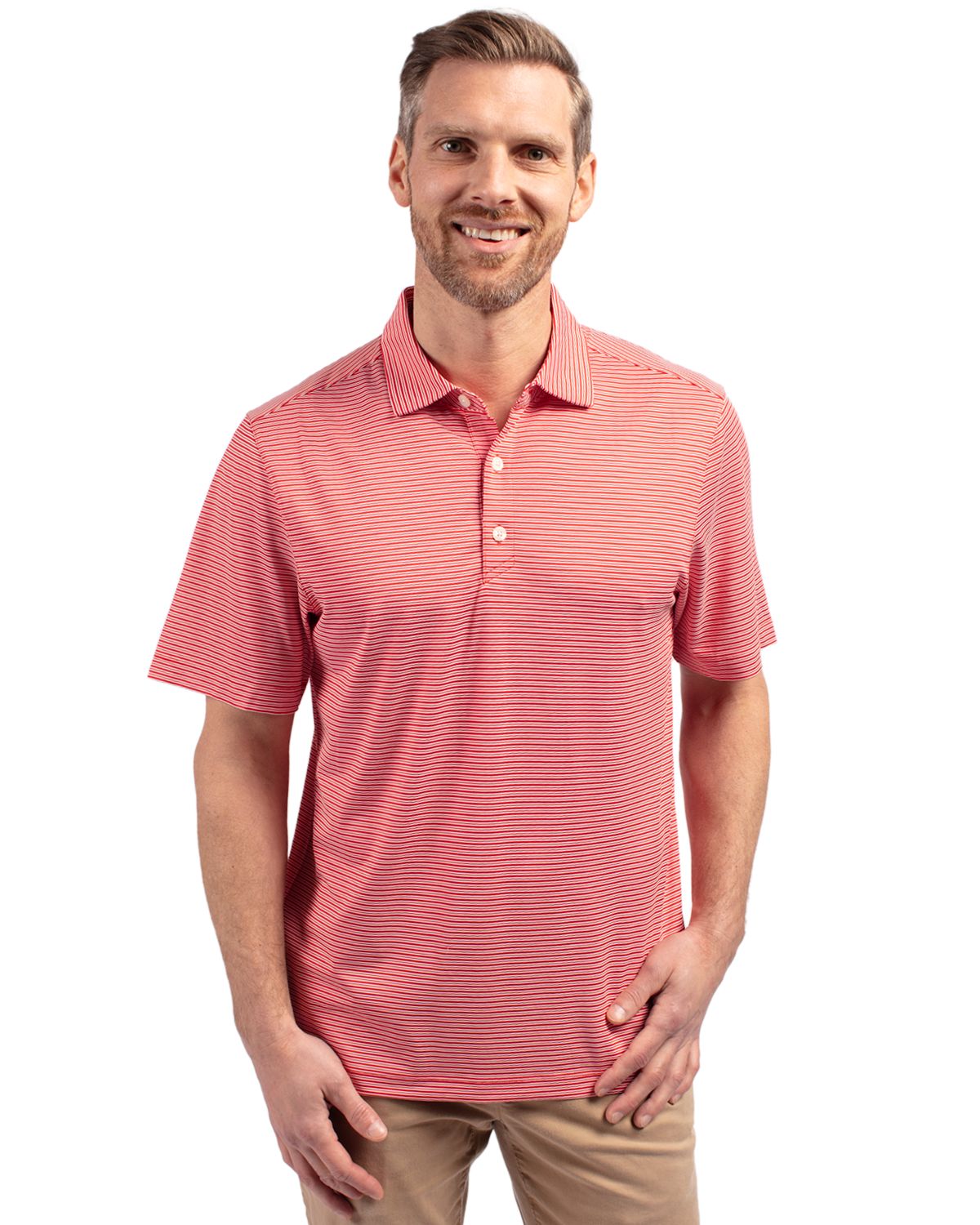 Cutter & Buck Forge Recycled Double Stripe Four-Way Stretch Mens Polo - MCK01302