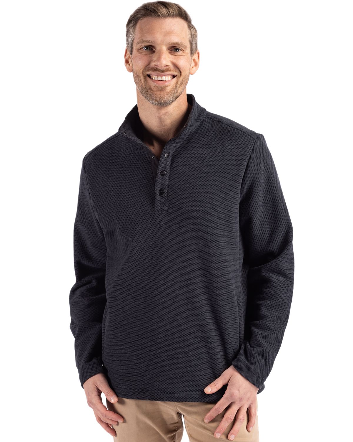 Cutter & Buck Hunts Point Recycled Fleece Mens Hybrid Snap Placket Pullover - MCK01324