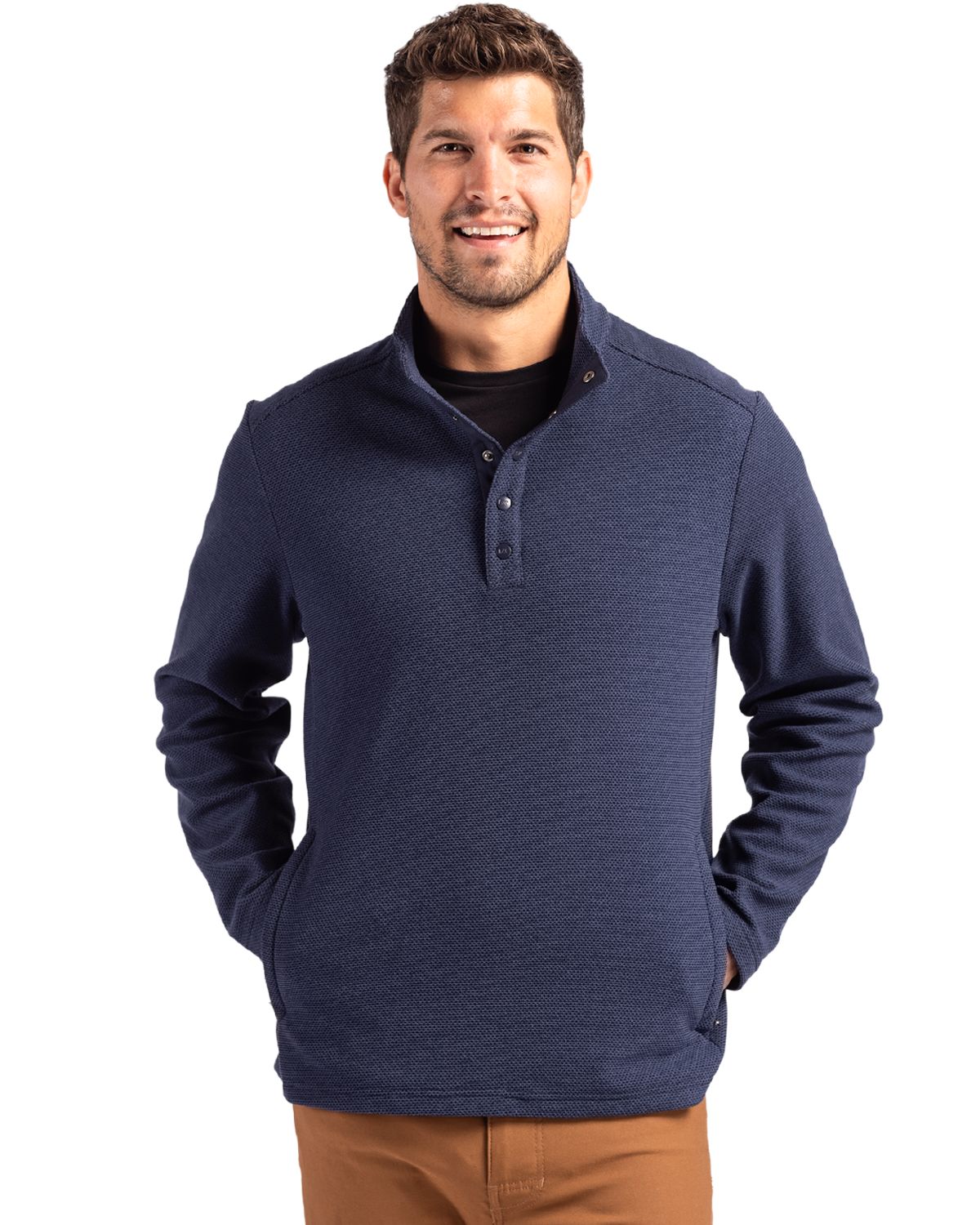 Cutter & Buck Hunts Point Recycled Fleece Mens Hybrid Snap Placket Pullover - MCK01324