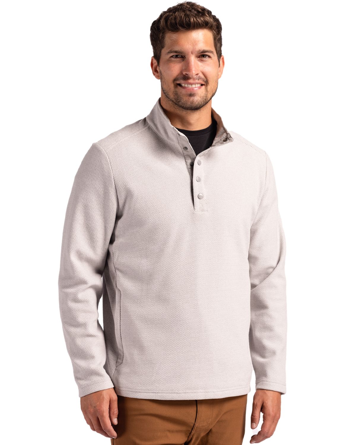 Cutter & Buck Hunts Point Recycled Fleece Mens Hybrid Snap Placket Pullover - MCK01324